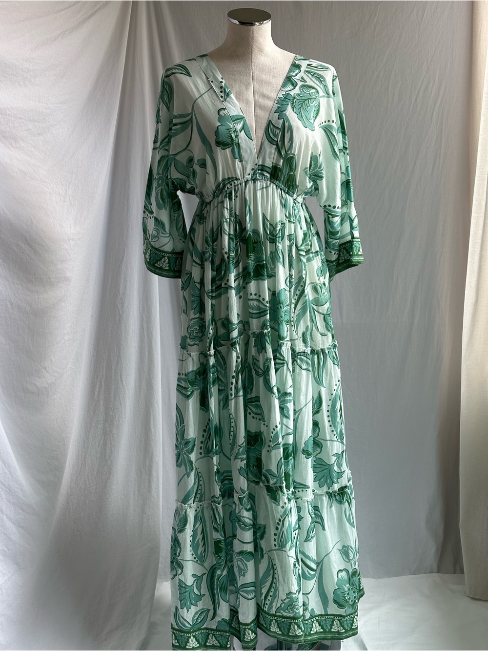 Haute Hippie Green Floral Cotton Maxi Beach / Pool Cover Up | Size M